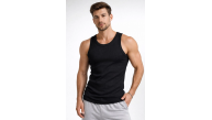 Erkek Fitilli Atlet Sıfır Yaka Slim Fit Arka Baskılı Spor Atlet - Siyah