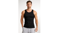 Erkek Fitilli Atlet Sıfır Yaka Slim Fit Arka Baskılı Spor Atlet - Siyah