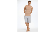 Erkek Fitilli Atlet Sıfır Yaka Slim Fit Arka Baskılı Spor Atlet - Bej