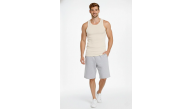 Erkek Fitilli Atlet Sıfır Yaka Slim Fit Arka Baskılı Spor Atlet - Krem