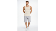 Erkek Fitilli Atlet Sıfır Yaka Slim Fit Arka Baskılı Spor Atlet - Krem