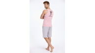 Erkek Fitilli Atlet Sıfır Yaka Slim Fit Arka Baskılı Spor Atlet - Pembe