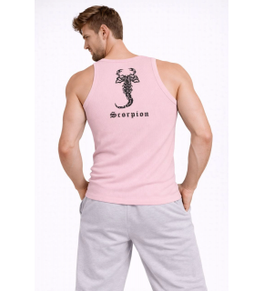 Erkek Fitilli Atlet Sıfır Yaka Slim Fit Arka Baskılı Spor Atlet - Pembe