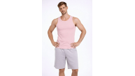 Erkek Fitilli Atlet Sıfır Yaka Slim Fit Arka Baskılı Spor Atlet - Pembe