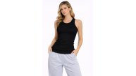 Kadın Fitilli Atlet Sıfır Yaka Slim Fit Arka Baskılı Spor Atlet - Siyah Kadın Fitilli Atlet Sıfır Yaka Slim Fit Arka Baskılı Spor Atlet - Siyah