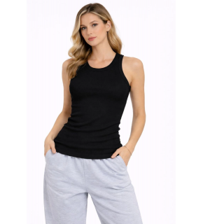 Kadın Fitilli Atlet Sıfır Yaka Slim Fit Arka Baskılı Spor Atlet - Siyah