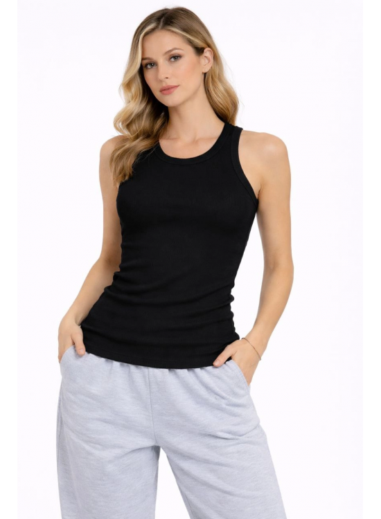 Kadın Fitilli Atlet Sıfır Yaka Slim Fit Arka Baskılı Spor Atlet - Siyah Kadın Fitilli Atlet Sıfır Yaka Slim Fit Arka Baskılı Spor Atlet - Siyah