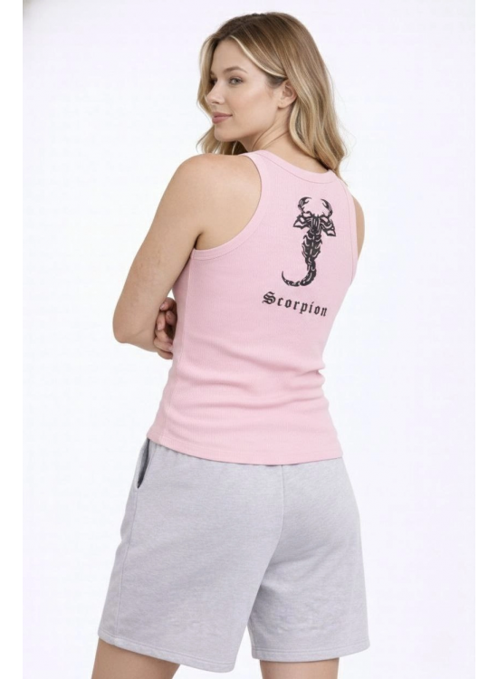 Kadın Fitilli Atlet Sıfır Yaka Slim Fit Arka Baskılı Spor Atlet - Pembe Kadın Fitilli Atlet Sıfır Yaka Slim Fit Arka Baskılı Spor Atlet - Pembe