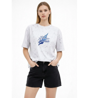 Kadın Asit Yıkamalı Oversize Tişört Bisiklet Yaka Kısa Kol T-shirt - Beyaz