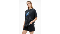 Kadın Asit Yıkamalı Oversize Tişört Bisiklet Yaka Kısa Kol T-shirt - Siyah Kadın Asit Yıkamalı Oversize Tişört Bisiklet Yaka Kısa Kol T-shirt - Siyah
