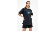 Kadın Asit Yıkamalı Oversize Tişört Bisiklet Yaka Kısa Kol T-shirt - Siyah Kadın Asit Yıkamalı Oversize Tişört Bisiklet Yaka Kısa Kol T-shirt - Siyah