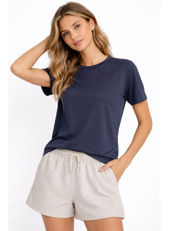 Kadın Tişört Osy Modal yumuşak dokulu Kumaş Bisiklet Yaka T-shirt - İndigo Kadın Tişört Osy Modal yumuşak dokulu Kumaş Bisiklet Yaka T-shirt - İndigo