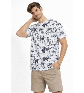 Erkek Dinozor Dijıtal ön ve arka Baskılı Tişört Bisiklet Yaka T-Shirt - Beyaz