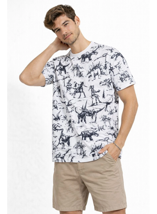 Erkek Dinozor Dijıtal ön ve arka Baskılı Tişört Bisiklet Yaka T-Shirt - Beyaz Erkek Dinozor Dijıtal ön ve arka Baskılı Tişört Bisiklet Yaka T-Shirt - Beyaz