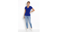Kadın T-Shirt V Yaka Slim Fit Likralı Tişört Yazlık Basic Body - İndigo Kadın T-Shirt V Yaka Slim Fit Likralı Tişört Yazlık Basic Body - İndigo