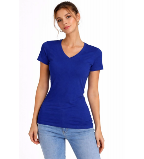 Kadın T-Shirt V Yaka Slim Fit Likralı Tişört Yazlık Basic Body - İndigo
