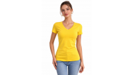 Kadın T-Shirt V Yaka Slim Fit Likralı Tişört Yazlık Basic Body - Sarı Kadın T-Shirt V Yaka Slim Fit Likralı Tişört Yazlık Basic Body - Sarı