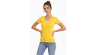 Kadın T-Shirt V Yaka Slim Fit Likralı Tişört Yazlık Basic Body - Sarı Kadın T-Shirt V Yaka Slim Fit Likralı Tişört Yazlık Basic Body - Sarı