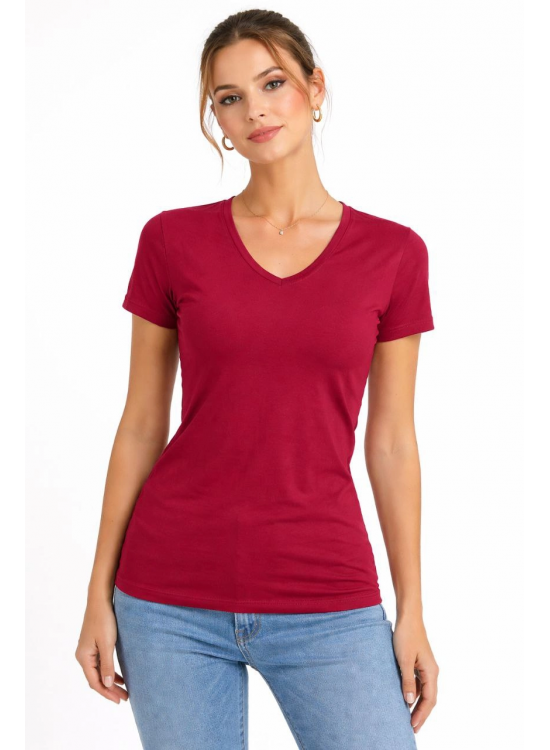 Kadın T-Shirt V Yaka Slim Fit Likralı Tişört Yazlık Basic Body - Kırmızı Kadın T-Shirt V Yaka Slim Fit Likralı Tişört Yazlık Basic Body - Kırmızı