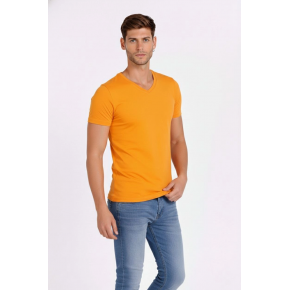 Erkek Body T-shirt V Yaka Slim Fit Likralı Kısa kol Tişört - Sarı