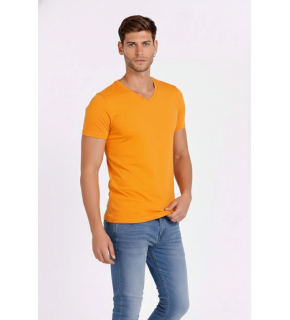Erkek Body T-shirt V Yaka Slim Fit Likralı Kısa kol Tişört - Sarı