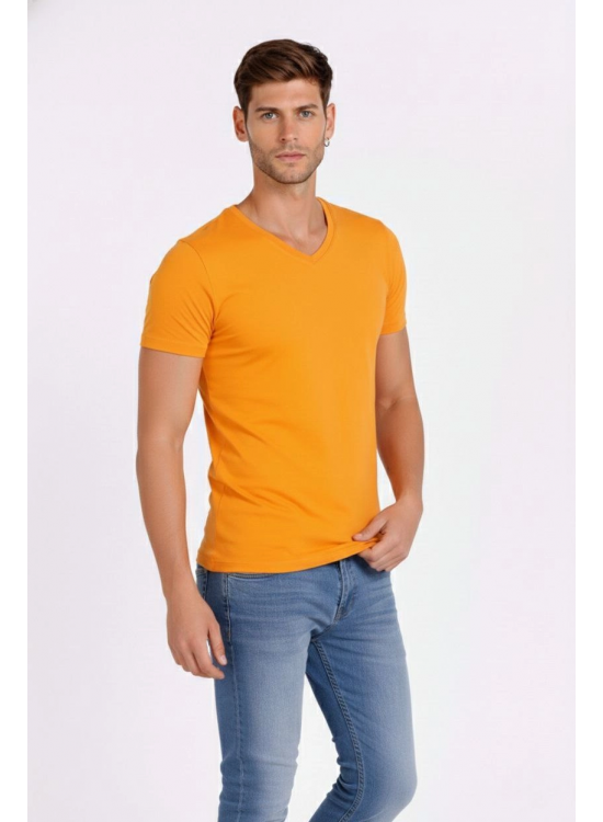 Erkek Body T-shirt V Yaka Slim Fit Likralı Kısa kol Tişört - Sarı Erkek Body T-shirt V Yaka Slim Fit Likralı Kısa kol Tişört - Sarı
