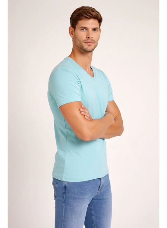 Erkek Body T-shirt V Yaka Slim Fit Likralı Kısa kol Tişört - Turkuvaz Erkek Body T-shirt V Yaka Slim Fit Likralı Kısa kol Tişört - Turkuvaz
