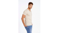 Erkek Body T-shirt V Yaka Slim Fit Likralı Kısa kol Tişört - Taş