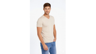 Erkek Body T-shirt V Yaka Slim Fit Likralı Kısa kol Tişört - Taş