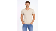 Erkek Body T-shirt V Yaka Slim Fit Likralı Kısa kol Tişört - Taş