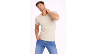 Erkek Body T-shirt V Yaka Slim Fit Likralı Kısa kol Tişört - Taş