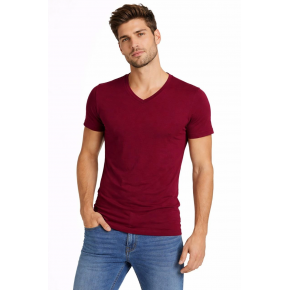 Erkek Body T-shirt V Yaka Slim Fit Likralı Kısa kol Tişört - Bordo