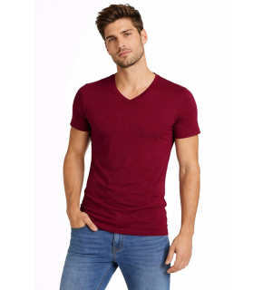Erkek Body T-shirt V Yaka Slim Fit Likralı Kısa kol Tişört - Bordo