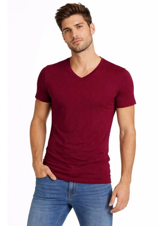 Erkek Body T-shirt V Yaka Slim Fit Likralı Kısa kol Tişört - Bordo Erkek Body T-shirt V Yaka Slim Fit Likralı Kısa kol Tişört - Bordo