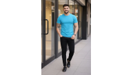 Erkek Body Tişört Bisiklet Yaka Slim Fit Likralı T-Shirt - Açık Mavi Erkek Body Tişört Bisiklet Yaka Slim Fit Likralı T-Shirt - Açık Mavi