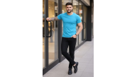 Erkek Body Tişört Bisiklet Yaka Slim Fit Likralı T-Shirt - Açık Mavi Erkek Body Tişört Bisiklet Yaka Slim Fit Likralı T-Shirt - Açık Mavi