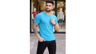 Erkek Body Tişört Bisiklet Yaka Slim Fit Likralı T-Shirt - Açık Mavi Erkek Body Tişört Bisiklet Yaka Slim Fit Likralı T-Shirt - Açık Mavi