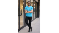 Erkek Body Tişört Bisiklet Yaka Slim Fit Likralı T-Shirt - Açık Mavi Erkek Body Tişört Bisiklet Yaka Slim Fit Likralı T-Shirt - Açık Mavi