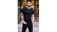 Erkek Body Tişört Bisiklet Yaka Slim Fit Likralı T-Shirt - Siyah Erkek Body Tişört Bisiklet Yaka Slim Fit Likralı T-Shirt - Siyah