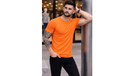 Erkek Body Tişört Bisiklet Yaka Slim Fit Likralı T-Shirt - Turuncu Erkek Body Tişört Bisiklet Yaka Slim Fit Likralı T-Shirt - Turuncu
