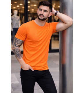 Erkek Body Tişört Bisiklet Yaka Slim Fit Likralı T-Shirt - Turuncu