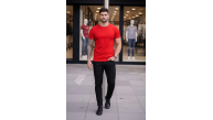 Erkek Body Tişört Bisiklet Yaka Slim Fit Likralı T-Shirt - Kırmızı Erkek Body Tişört Bisiklet Yaka Slim Fit Likralı T-Shirt - Kırmızı