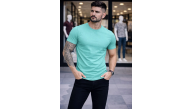 Erkek Body Tişört Bisiklet Yaka Slim Fit Likralı T-Shirt - Turkuvaz Erkek Body Tişört Bisiklet Yaka Slim Fit Likralı T-Shirt - Turkuvaz