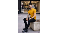 Erkek Body Tişört Bisiklet Yaka Slim Fit Likralı T-Shirt - Limon