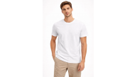 Erkek Bisiklet Yaka Yazlık Kısa kol Düz Tişört Regular Kalıp T-shirt - Beyaz
