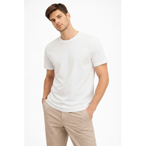 Erkek Bisiklet Yaka Yazlık Kısa kol Düz Tişört Regular Kalıp T-shirt - Beyaz