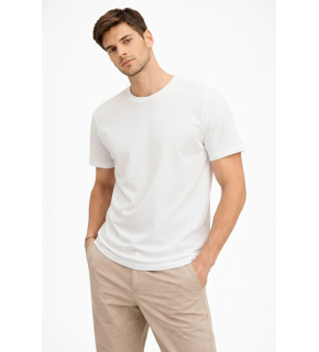 Erkek Bisiklet Yaka Yazlık Kısa kol Düz Tişört Regular Kalıp T-shirt - Beyaz