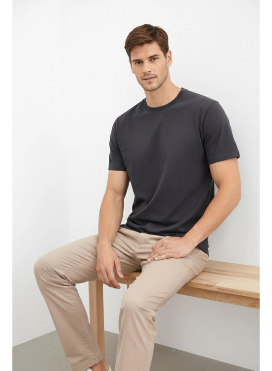 Erkek Bisiklet Yaka Yazlık Kısa kol Düz Tişört Regular Kalıp T-shirt - Füme Erkek Bisiklet Yaka Yazlık Kısa kol Düz Tişört Regular Kalıp T-shirt - Füme