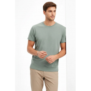 Erkek Bisiklet Yaka Yazlık Kısa kol Düz Tişört Regular Kalıp T-shirt - Mint Yeşili