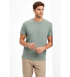 Erkek Bisiklet Yaka Yazlık Kısa kol Düz Tişört Regular Kalıp T-shirt - Mint Yeşili